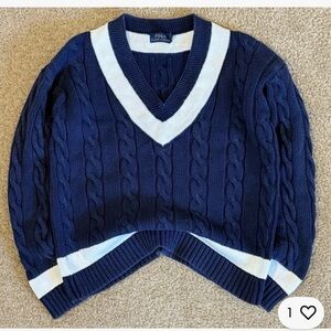 Polo by Ralph Lauren Women's V-Neck Sweater in Navy and White